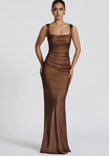 Women sexy pleated halter-neck formal party dress