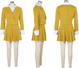 Women Blazer and Patchwork Pleated Skirt Two-Piece Set