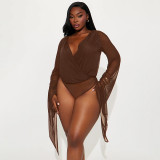 Women Winter Elegant Long-Sleeved V-Neck Mesh Mini Bodycon Dress