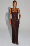 Women Sexy Straps Sequin Mesh Bodycon Evening Dress