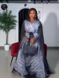 Plus Size Women African Printed Pleated Formal Party Top and Skirt Two-Piece Set