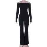 Women Lace Off-Shoulder Long-Sleeved Jumpsuit