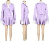 Women Blazer and Patchwork Pleated Skirt Two-Piece Set