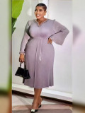 Plus Size Women African Pleated Beaded Elegant Solid Maxi Dress