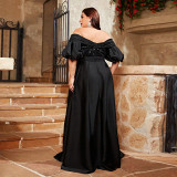 Women Black Formal Party Sexy Off-Shoulder Evening Dress