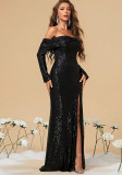 Women Strapless Sexy Prom Evening Dress with Slit