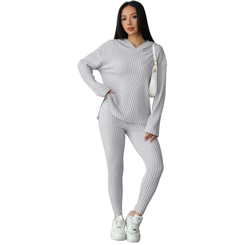 Women Yoga Autumn/Winter Long-Sleeved Hooded Top and Pant Two-Piece Set
