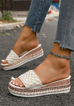 Plus Size Women pearl casual wedge sandals, platform sandals with rivets