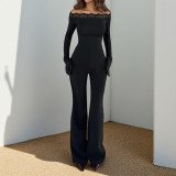 Women Lace Off-Shoulder Long-Sleeved Jumpsuit