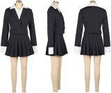 Women Blazer and Patchwork Pleated Skirt Two-Piece Set