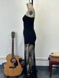 Women Sexy Strapless Lace Patchwork Bodycon Dress