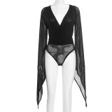 Women Winter Elegant Long-Sleeved V-Neck Mesh Mini Bodycon Dress