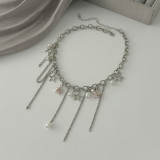 Women Five-pointed star pendant necklace, choker, imitation pearl tassel chain, clavicle chain