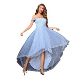 Women Off-Shoulder Sky Blue Prom Dress