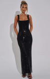 Women Sexy Straps Sequin Mesh Bodycon Evening Dress