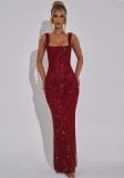 Women Sexy Straps Sequin Mesh Bodycon Evening Dress
