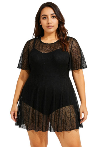 Plus Size Women Sexy Mesh Holiday One-Piece Swimsuit