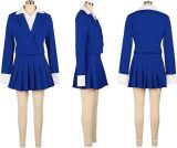 Women Blazer and Patchwork Pleated Skirt Two-Piece Set