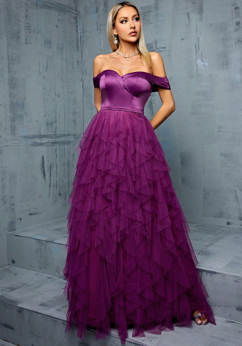 Women Sexy Mesh Strapless Ruffled Puffy Dress