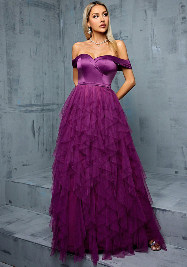 Women Sexy Mesh Strapless Ruffled Puffy Dress