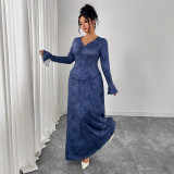 Women Spring/Autumn V-Neck Patchwork Sexy Long-Sleeved Dress