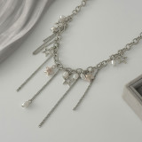 Women Five-pointed star pendant necklace, choker, imitation pearl tassel chain, clavicle chain