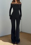 Women Lace Off-Shoulder Long-Sleeved Jumpsuit