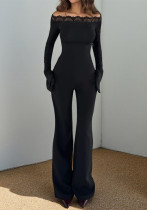 Women Lace Off-Shoulder Long-Sleeved Jumpsuit