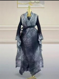 Plus Size Women African Printed Pleated Formal Party Top and Skirt Two-Piece Set