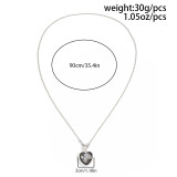 Women Heart Print Pendant Silver Necklace Heart-Shaped Clavicle Chain