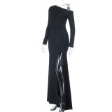 Women Mesh Long-Sleeved Sexy Off-Shoulder Dress