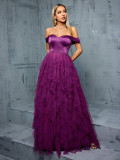 Women Sexy Mesh Strapless Ruffled Puffy Dress