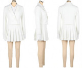 Women Blazer and Patchwork Pleated Skirt Two-Piece Set