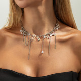 Women Five-pointed star pendant necklace, choker, imitation pearl tassel chain, clavicle chain