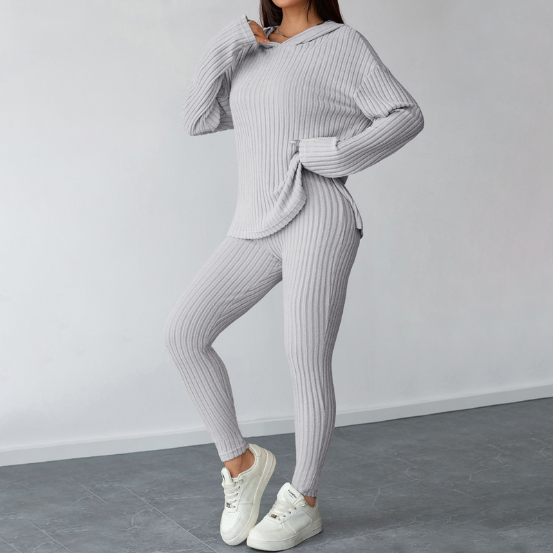 Women Yoga Autumn/Winter Long-Sleeved Hooded Top and Pant Two-Piece Set