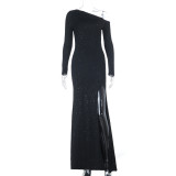 Women Mesh Long-Sleeved Sexy Off-Shoulder Dress