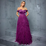 Women Sexy Mesh Strapless Ruffled Puffy Dress