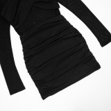 Women Winter See-Through Mesh Patchwork Long-Sleeved Bodycon Dress