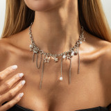 Women Five-pointed star pendant necklace, choker, imitation pearl tassel chain, clavicle chain