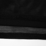 Women Winter Elegant Long-Sleeved V-Neck Mesh Mini Bodycon Dress