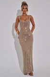 Women Sexy Straps Sequin Mesh Bodycon Evening Dress