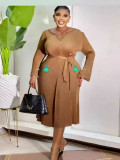 Plus Size Women African Pleated Beaded Elegant Solid Maxi Dress