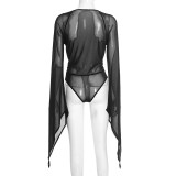 Women Winter Elegant Long-Sleeved V-Neck Mesh Mini Bodycon Dress