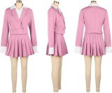 Women Blazer and Patchwork Pleated Skirt Two-Piece Set