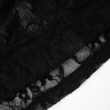 Women Patchwork Lace See-Through Jumpsuit and Skirt Two-Piece Set