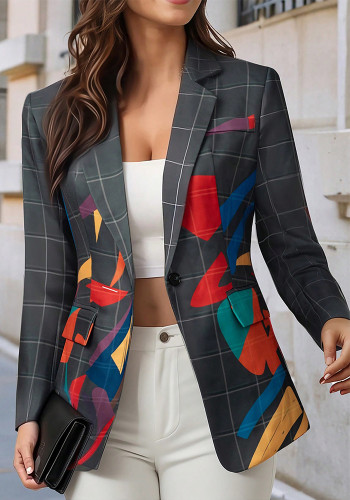 Women's Printed Geometric Plaid Blazer