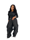 Women Autumn/Winter Long Sleeve Top and Layers Wide-Leg Pant Two-Piece Set