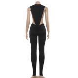 Women Autumn Solid Sexy Hollow-Out Backless Jumpsuit