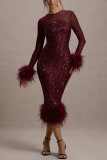 Women's Long Sleeve Sequin Fashion Tight Fitting Party Evening Dress