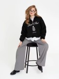 Women Autumn Printed Zipper Turndown Collar Oversize Top